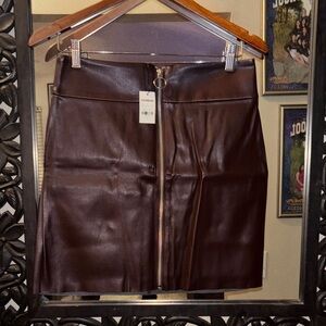 Express Dark Brown Leather Mini Skirt